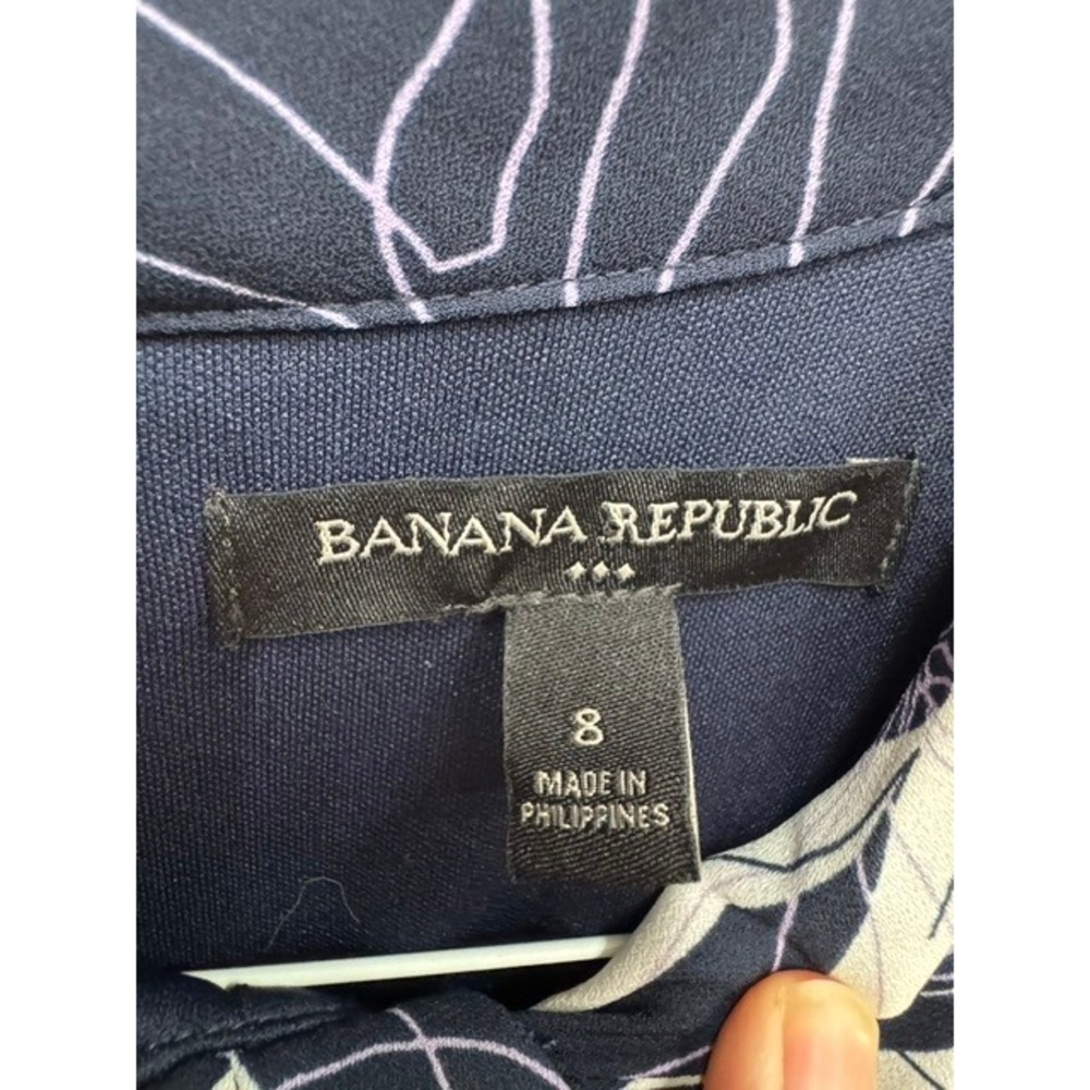 Banana Republic Navy Blue White Leaf Print Cap Sleeve Fit Flare Dress Womens 8 - Picture 3 of 4